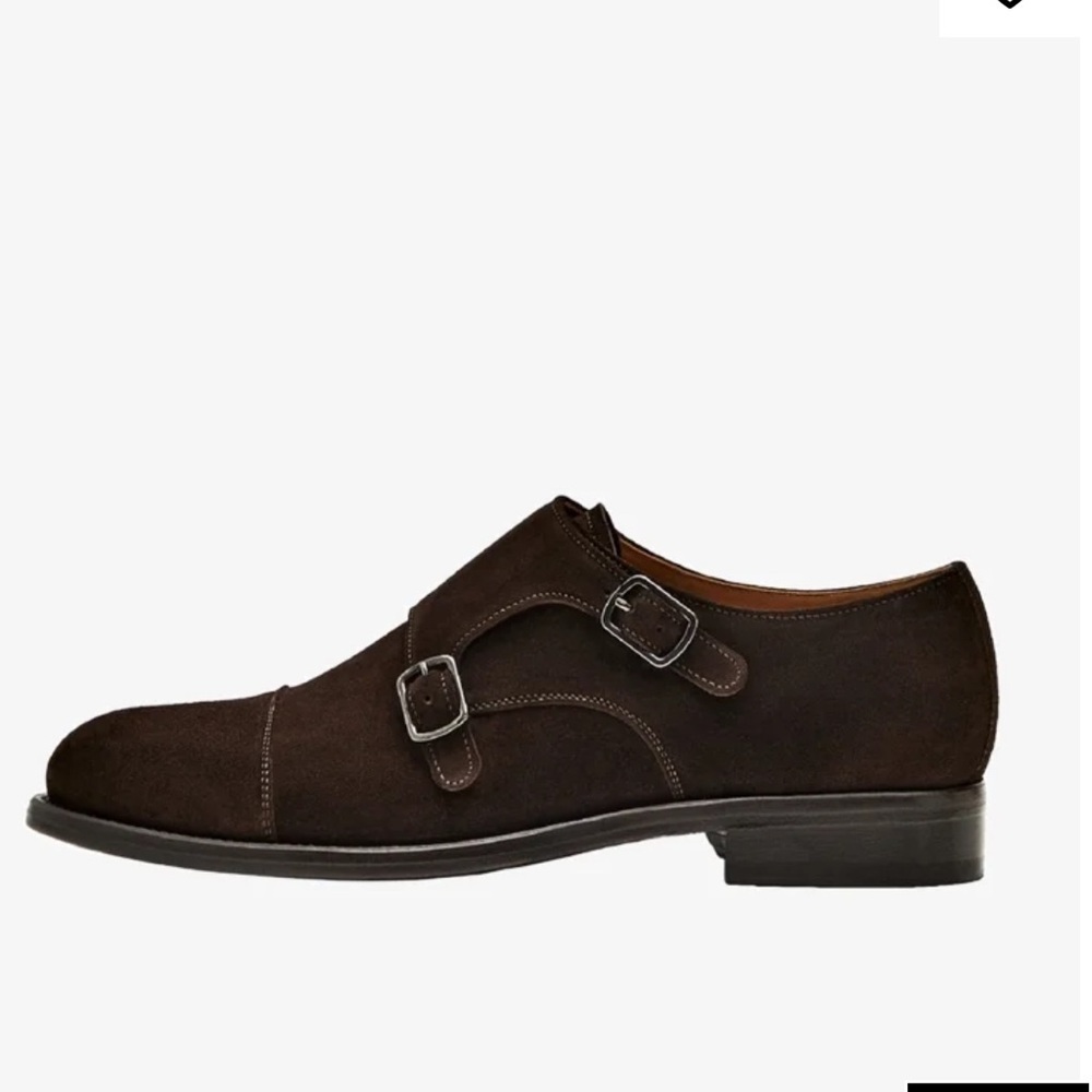Massimo Dutti Brown Suede Double Strap Monk Shoes 40